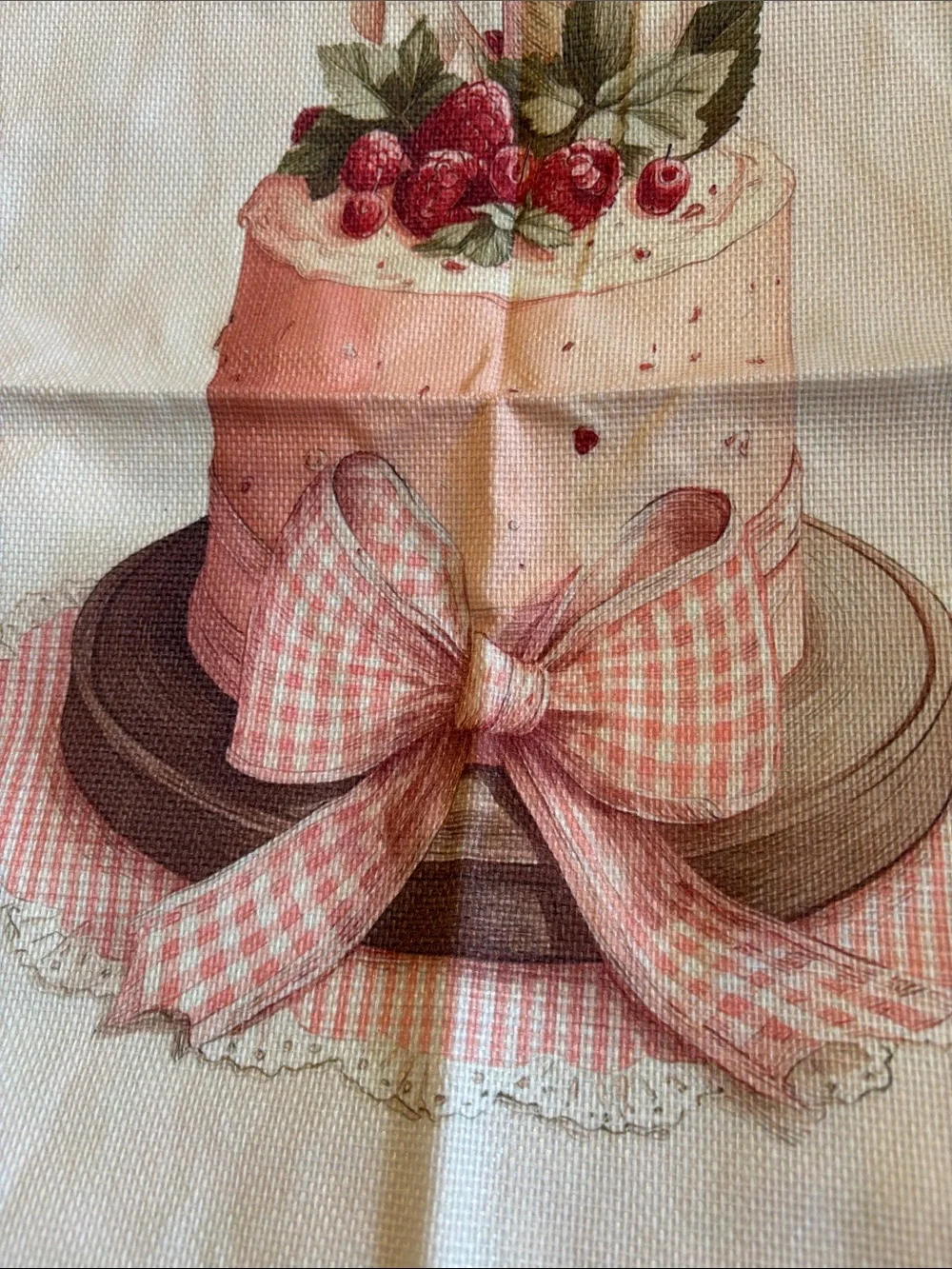 Pink Raspberry Cake Poly Canvas Tote Bag with Black Straps NWT 13.50x15.75”